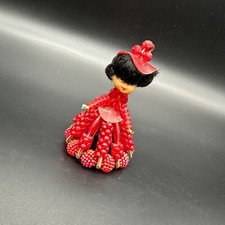 Vintage Doll Figurine Safety Pin Art Lady Kitschy Southern Belle Beaded 1970s