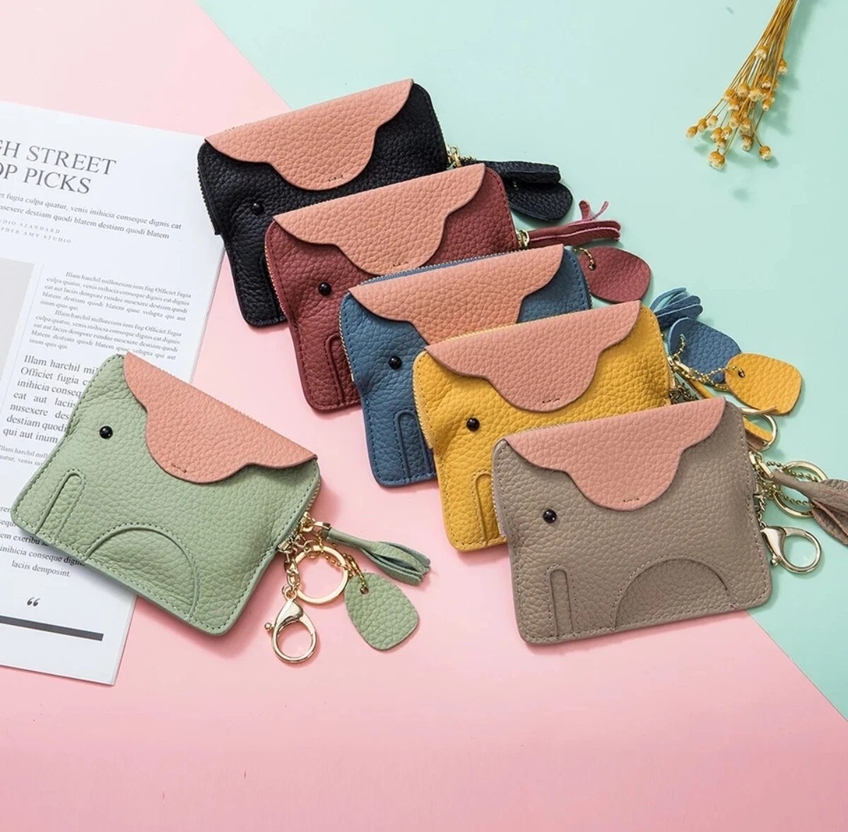 FREE Personalize Cute Baby Elephant Leather Zip Coin Card Key Purse