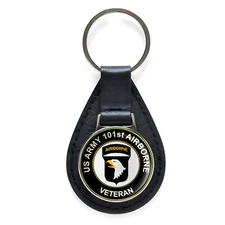 U.S. Army 101st Airborne Black Leather Keychain Silver Keyring Military Gift