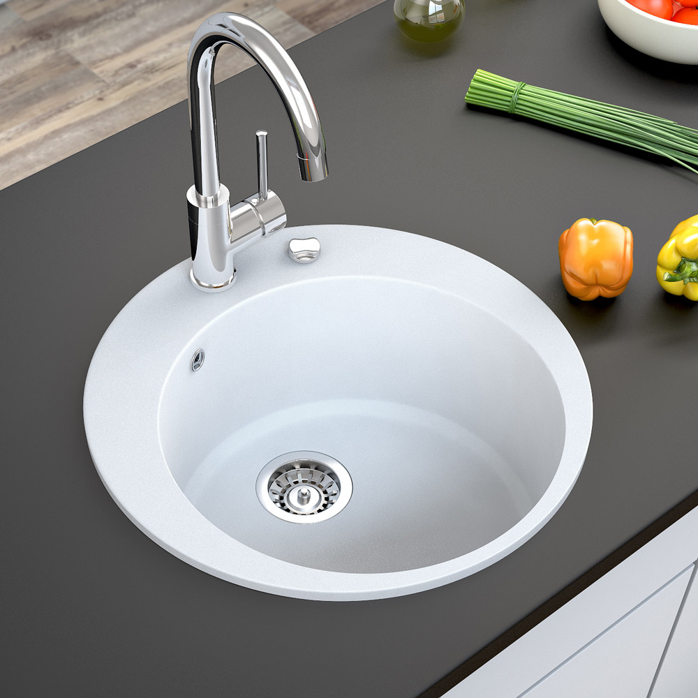 Évier granit blanc BERGSTROEM 505 luxe encastrable et durable pour cuisine