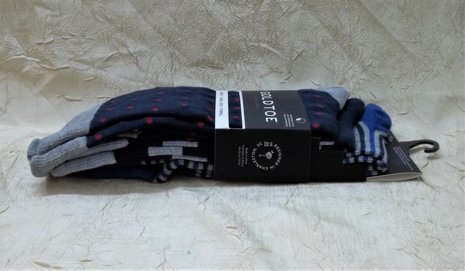 Goldtoe Brand 3 Blue Stripes & Dots Adult Dress Crew Socks One Size