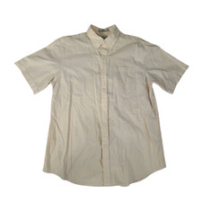 LL Bean Mens Large Shirt Traditional Fit Short Sleeve Yellow Seersucker