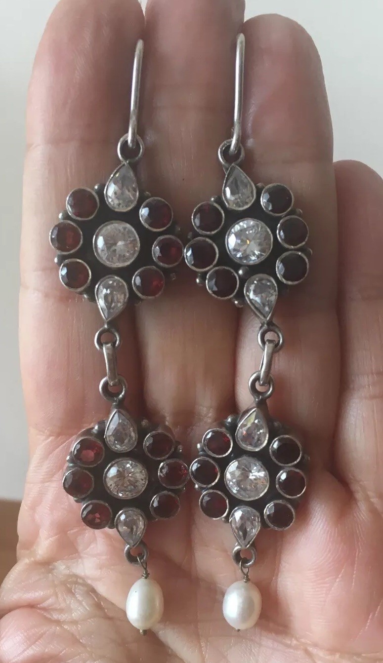 Large Sterling Silver Flower Malinka Dangle Pierc… - image 1