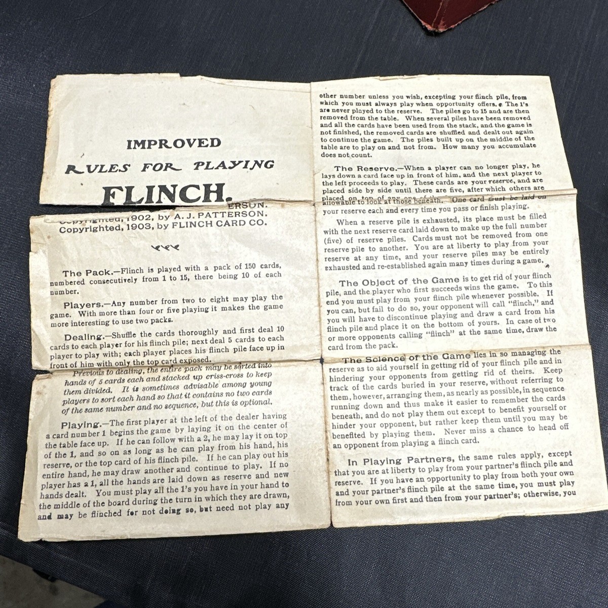 Antique Vintage 1913 Flinch Card Game - WOW Over 110 years