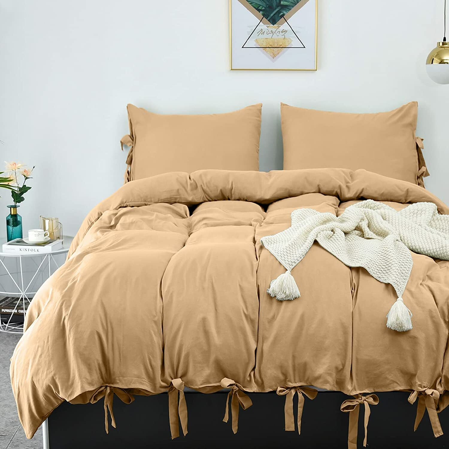 Duvet Cover QUEEN, Yellow Soft Duvet Cover Set Microfiber Comforter Cover 3PCS-image