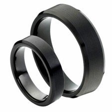 Free Engraving - 8MM/6MM Tungsten Carbide Matte Center Wedding Band Ring Set