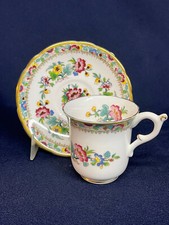 Coalport "Ming Rose" Footed Demitasse Cup  Saucer - Scalloped Rim Gold Trim Set
