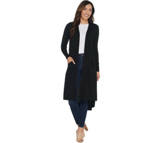 H Halston Black Petite Open Front Hi 