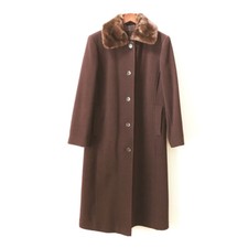 Utex Design - Women's - Brown Wool Full Length Coat - Brown - Size 8 - Faux Fur