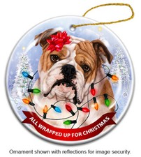 English Bulldog All Wrapped Up For Christmas Holiday Ornament