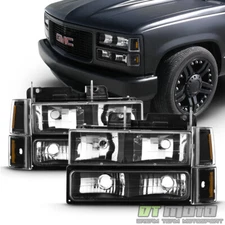 Black 1994-1998 GMC C/K Sierra Yukon Suburban Headlights+Bumper+Corner Lamps