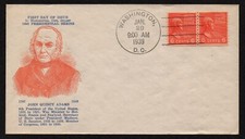 USA, SCOTT # 846, LINE PAIR HOLLAND FDC COVER - PRESIDENT JOHN QUINCY ADAMS 1939