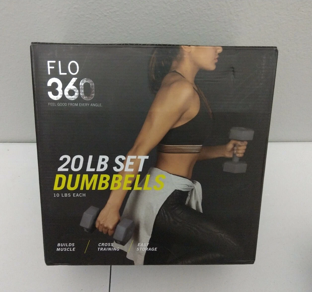 Flo 360 20 LB Set Dumbbells Weights 10 LB Each Grey New In Box + Bonus Gloves