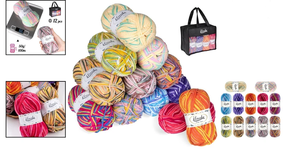 Handstrickgarn Acryl Mehrfarbig 12x50g Basteln Häkeln Stricken - Bild 2 von 4