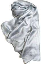 Solid Color Silk Feel Long Scarves Silver Blue