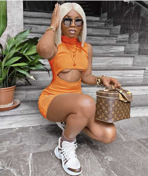 orange dress with white heels macy.blackwell on LTK