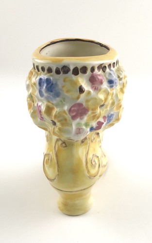 Imperfect Yellow Ceramic Victorian Style Boot With Floral Design Vase Planter - Picture 2 of 9