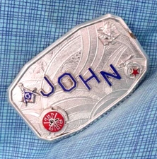 Hook Fast Dress Belt Buckle John Hook & Ladder Fireman Masonic Vtg 1950s .TAZ290