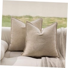 Decorative Throw Pillow Covers Set of 2, 18" x 18" Pack of 2 Linen Beige