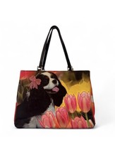 RARA borsa tote Isabella Fiore King Charles cane tela con perline fondo di magazzino nuova con etichette