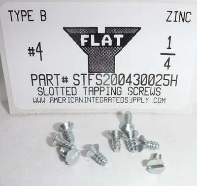 #4x1/4 Flat Head Slotted Tapping Screws Type B Steel Zinc Plated (100)
