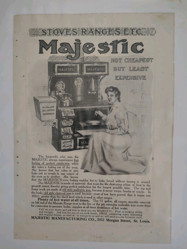 Vintage Majestic Manufacturing Co., St. Louis  Stoves Ranges 1906 Paper Ad