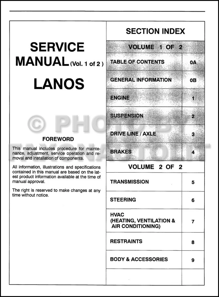 2001 Daewoo Lanos Servicio Manual 2 Volumen Juego Dealer Fábrica Reparar Tienda - Imagen 2 de 2