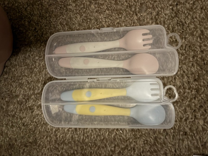 Plastic Spork And Spoon Sets For Kids Never Used With Case 2 Sets 6 Pcs