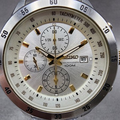Seiko Chronograph Watch Men 42mm Silver Dial Silver Tone Date 7t92