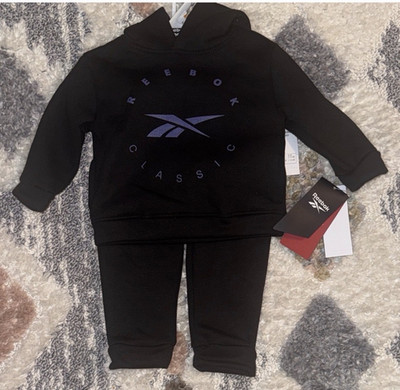 Reebok Girls Baby 2pc Black/Purple Logo Sweatshirt & Pants Set 12M