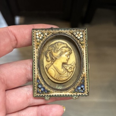 Antique Italian Micro Mosaic Miniature Easel Frame Cameo Vanity Decor 1900