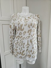 Women's US Medium White and Brown Animal Print Sweater Dress