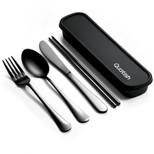 Travel Utensils with Case, 5 Piece Stainless Steel Silverware Set for Work, P...