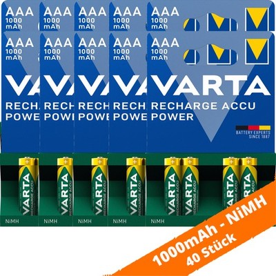 40 x Varta 5703 Power Akku AAA Micro HR03 1,2V 1000mAh NiMH Recharge Accu Power