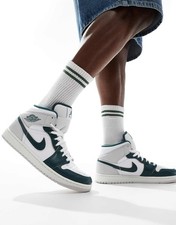 Air Jordan 1 Mid – Sneaker in Weiß, Grau und Dunkelgrün Größe 44