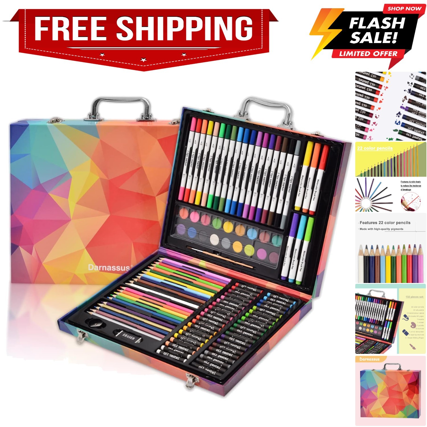 132-Piece Art Set, Deluxe Professional Color Set, Art Kit fo