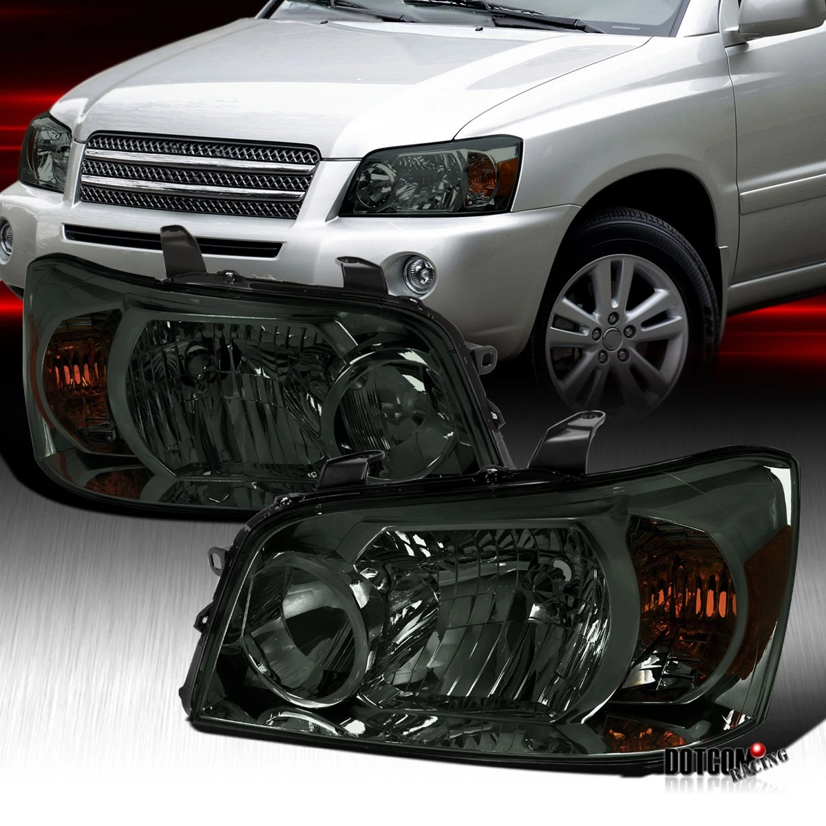 ライト・ランタン higherself Fits 2004 2005 2006 2007 Toyota Highlander Smoke Headlights