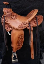 Western Saddle Ranch Roper Leather Handmade Horse Saddle With Free Matching Set.