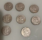 1963D Ben Franklin Half Dollar 90% Silver Coins Lot of 8