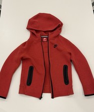 Nike Boys Red Full Zip Hooded Hoodie with Black Zip Pockets and Logo Accent