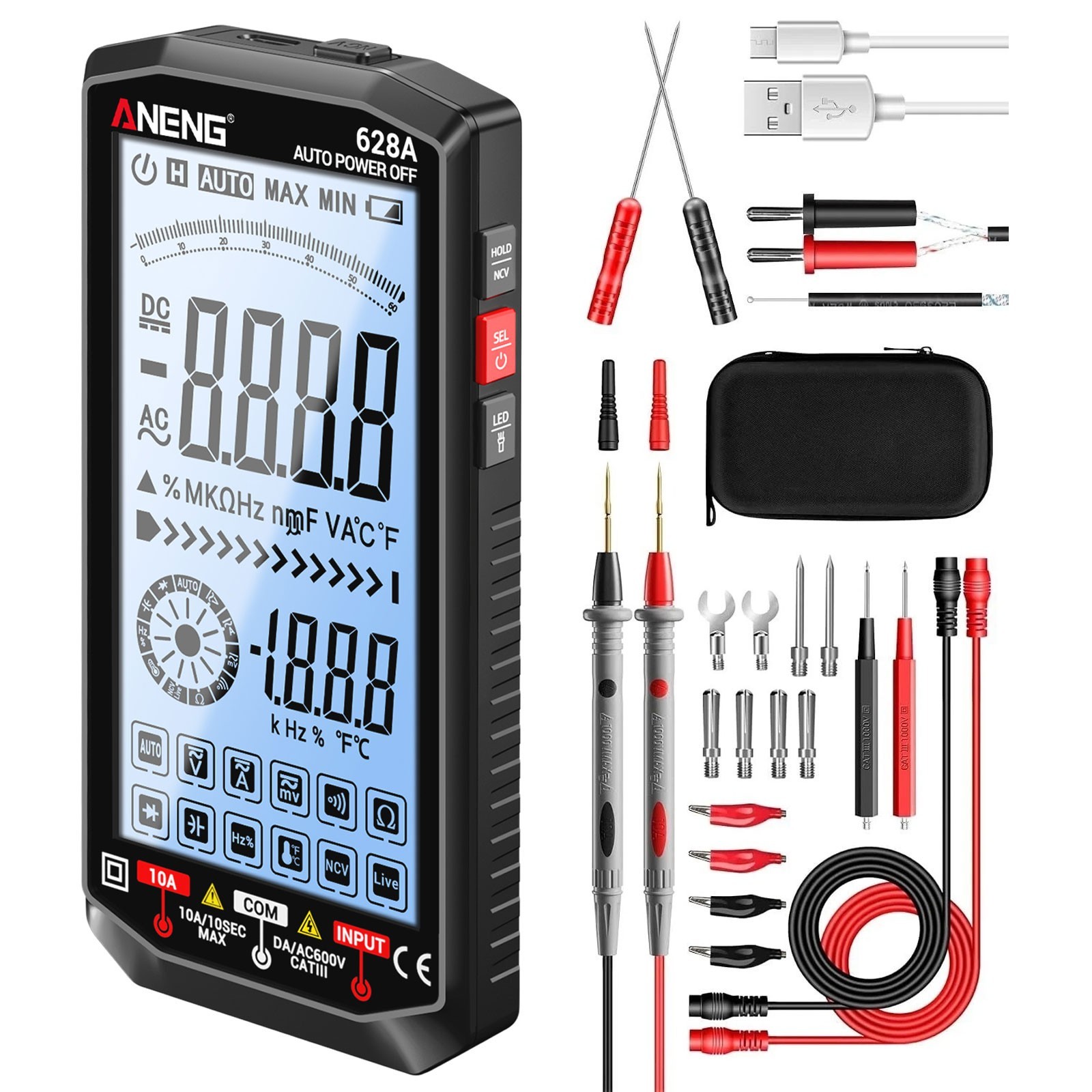 USB Rechargeable Digital Multimeter Auto Range True RMS 6000 Counts NCV Tester