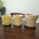 3 Vintage McCoy Pottery Flower Pots W/Saucer Shades Of Yellow