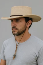 Vintage Atwood Nevada Palm Leaf Cowboy Hat Size 7 ,3.5" Brim  Leather Chin Strap