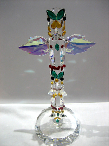 STUNNING CRYSTAL MULTI COLOR OWL 8" ALASKAN TOTEM POLE