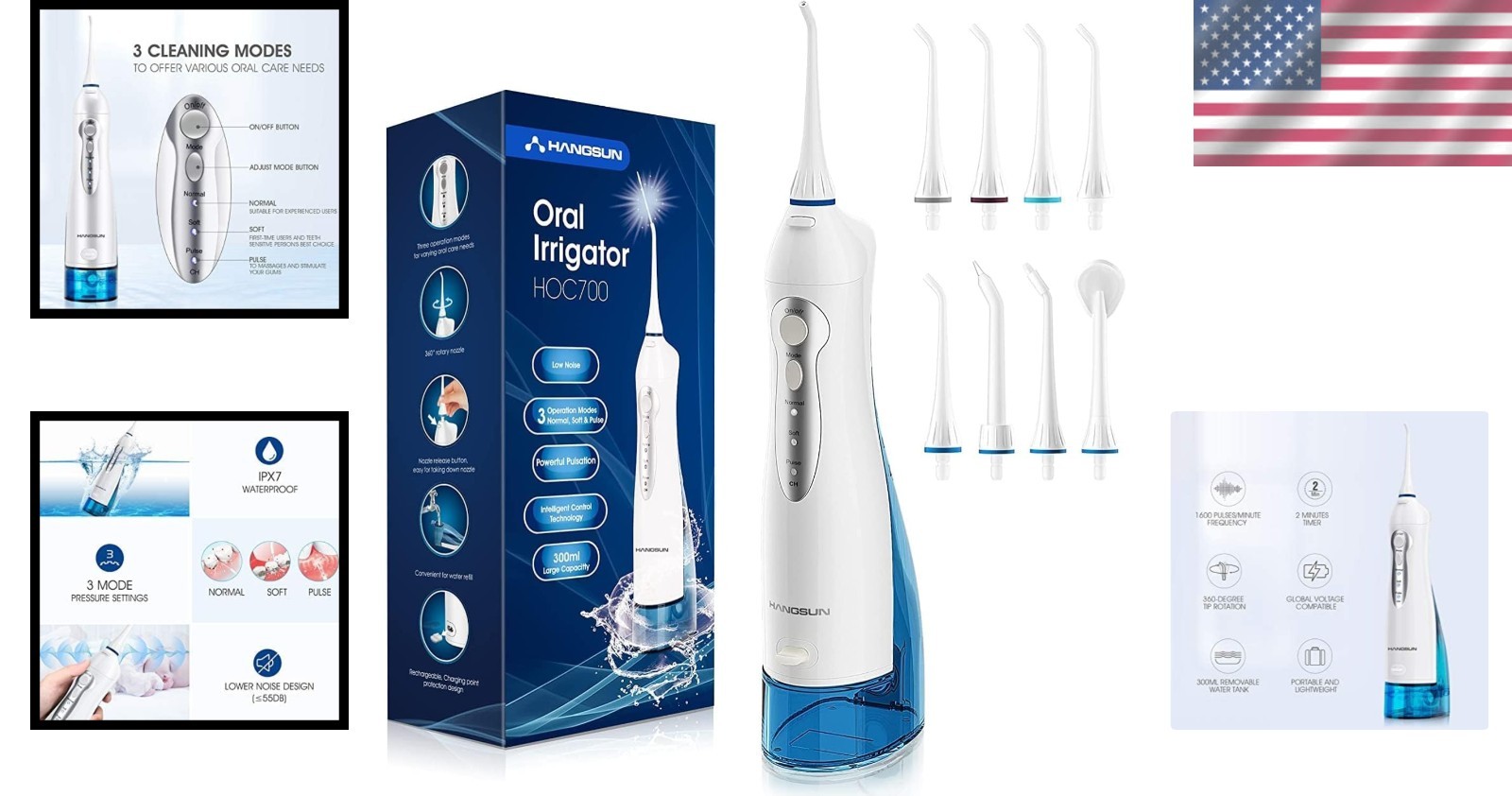 Hydropulseur rechargeable USB Hangsun avec 3 modes de pression - 2