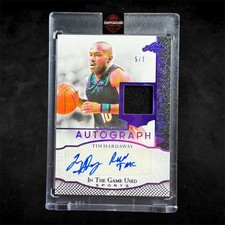 2024 Leaf In The Game Used Tim Hardaway Purple Jersey Auto 5/7 #IGA-TH3