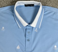 G/Fore Golf Polo Shirt Light Blue Size Large Embroidered Skulls Clovers Logos