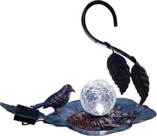 Solar Bird Feeder for Outdoors Hanging, Metal Wild Bronze Flower