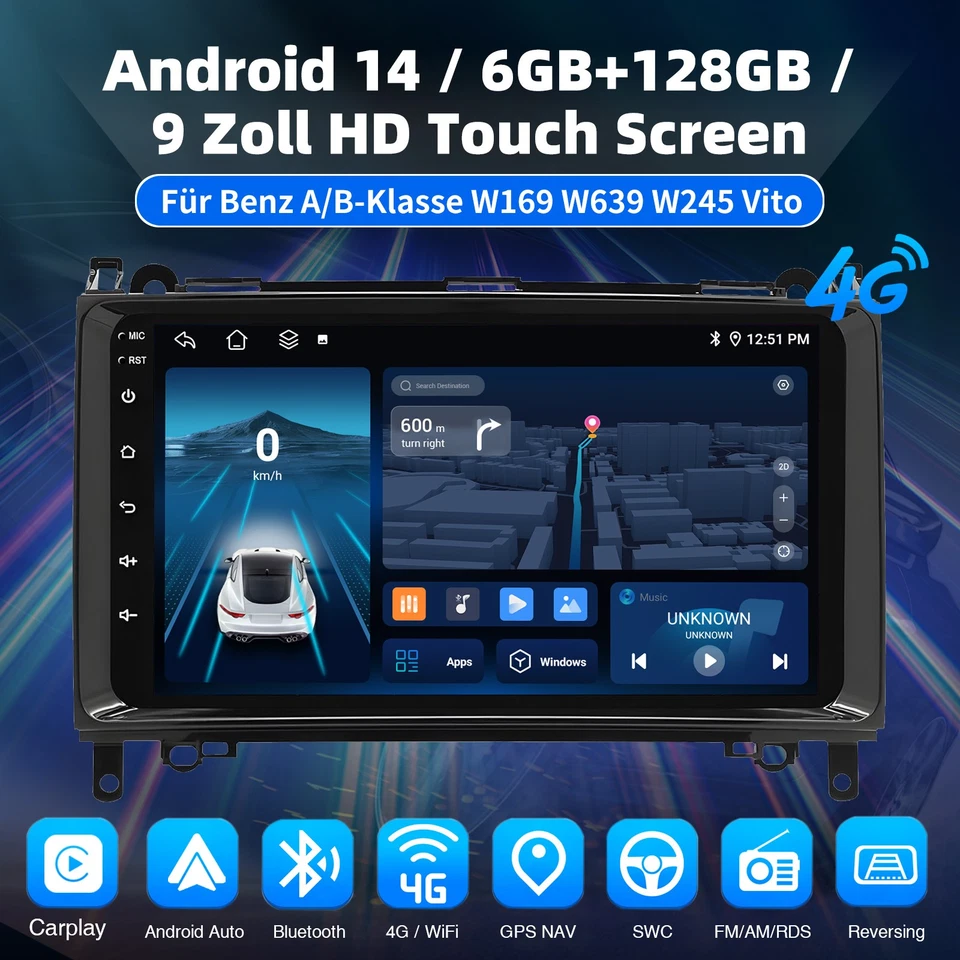 128G Carplay Autoradio GPS Navi Für Mercedes Benz B A Klasse W245 W169 W906 DSP - Bild 4 von 4