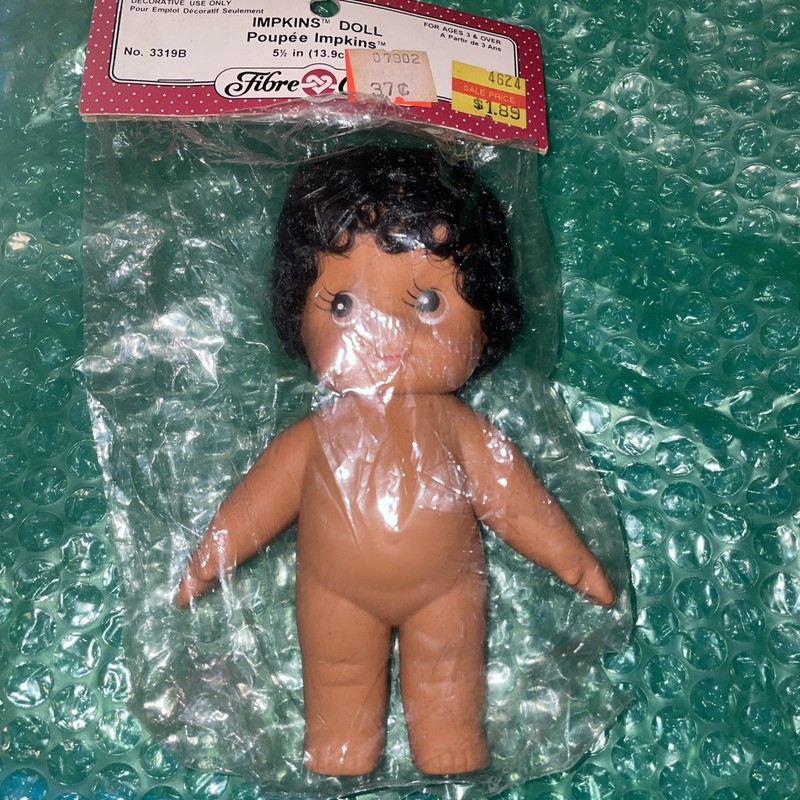 Fibre Craft 5-1/2" Black Hair Impkins Doll - New - Vintage 
